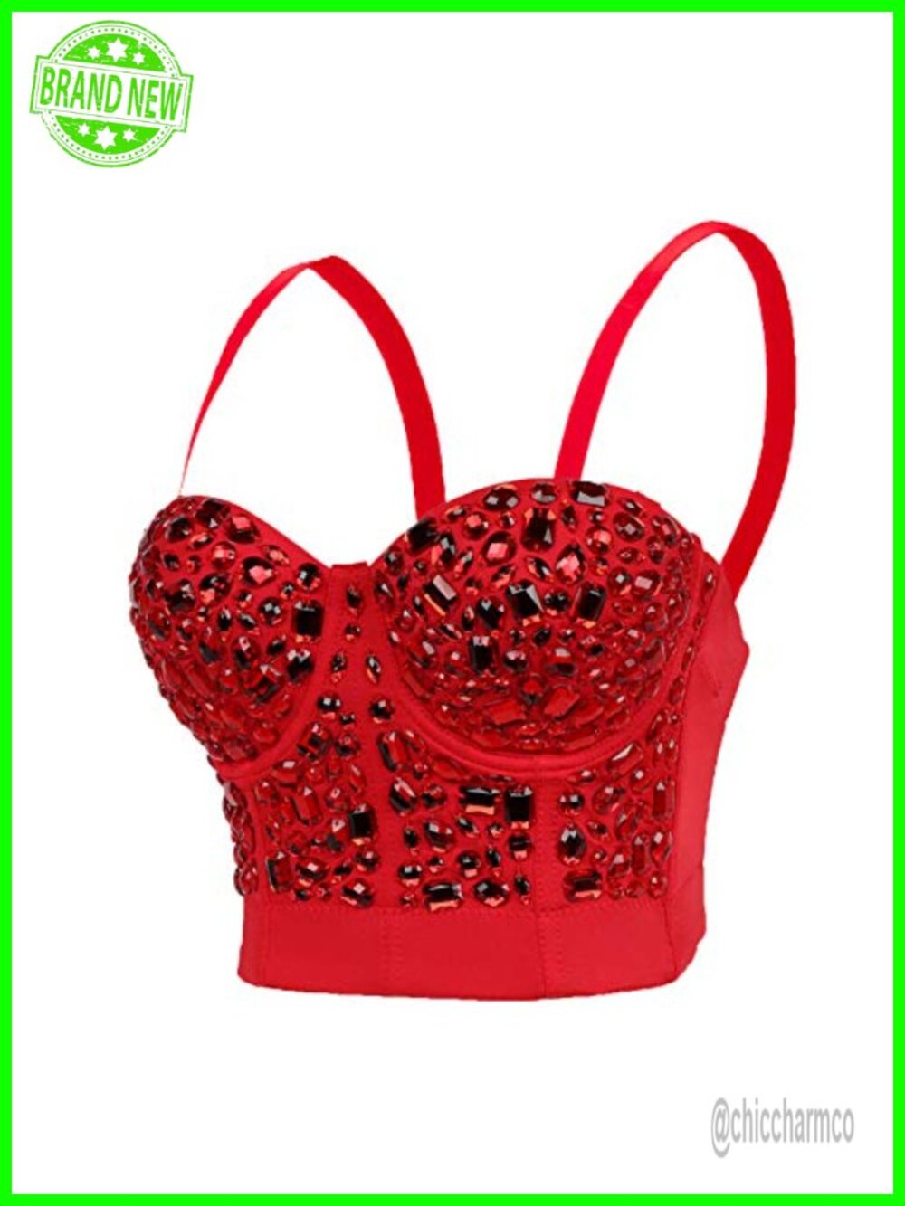 Rhinestone Corset Crop Top Push Up Bustier Handmade Polyester Spandex Corset